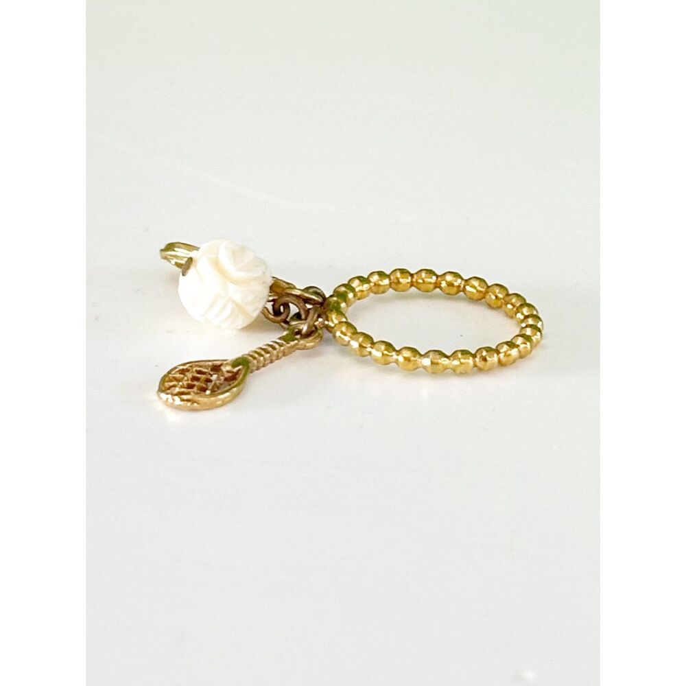 Vintage Charm Ring Two Tennis Rackets and a carved flower bead charm - Picture 3 of 3